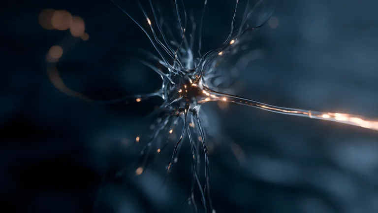 Analysis paralysis pictured as a glass neuron of many branches with one lit copper axon leaving