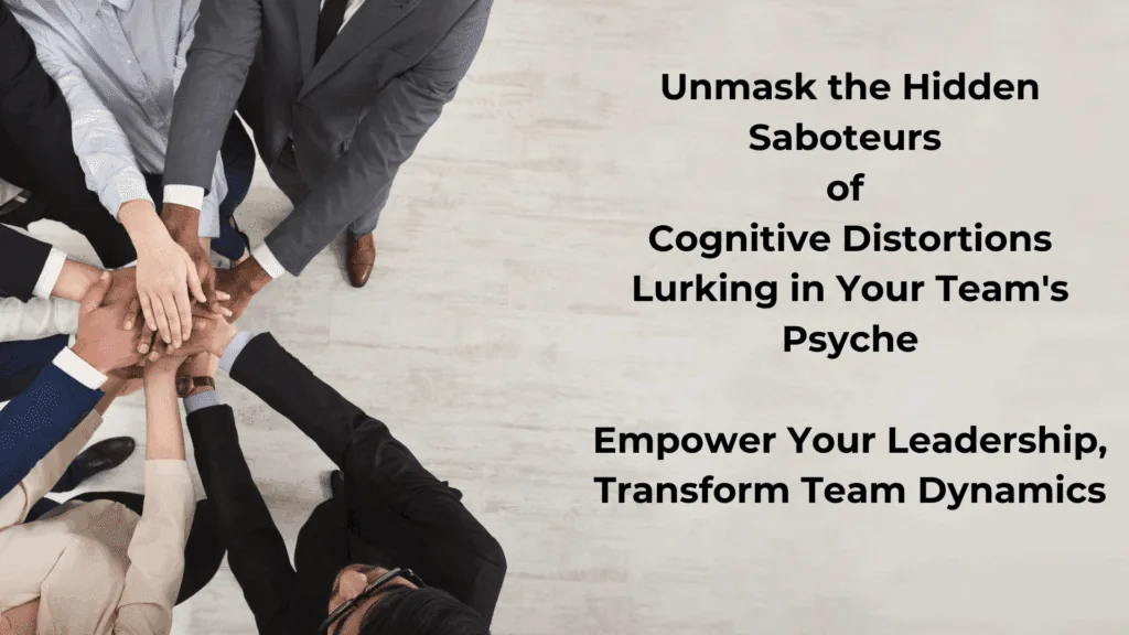 Team members joining hands after working through the distortions affecting their dynamics.
