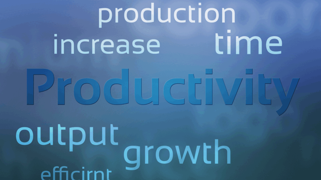 a blue text on a blue background with words associated with productivity