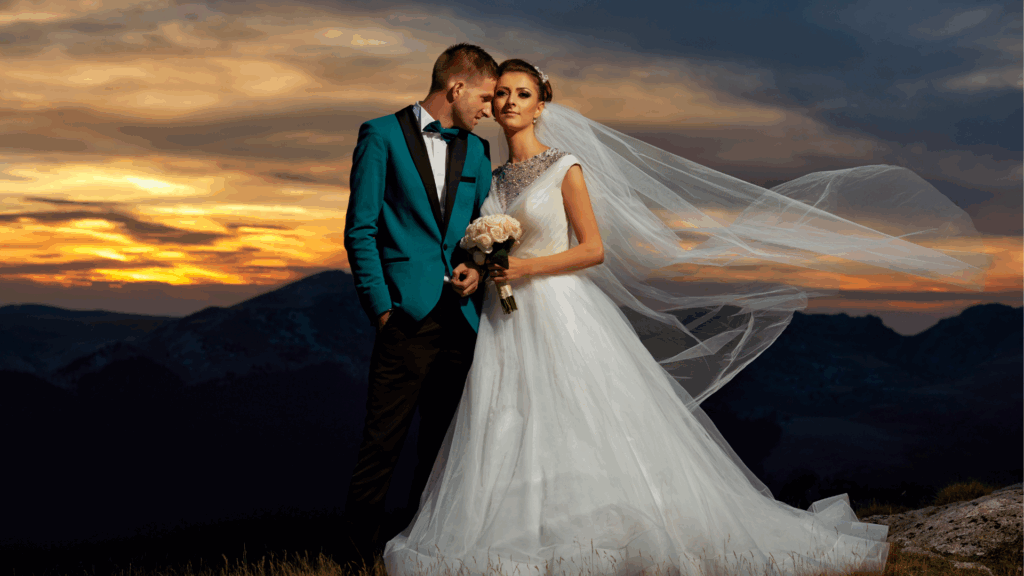 A newly married couple, illustrating vulnerability and trust in a committed relationship