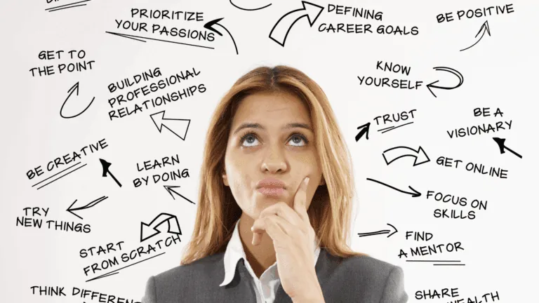 a woman with her hand on her chin wondering what should i do with my life through self-discovery