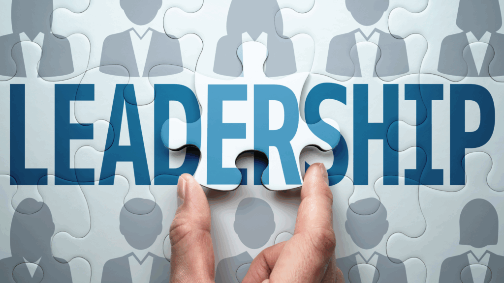 Puzzle pieces spelling leadership, representing the built nature of resilience.