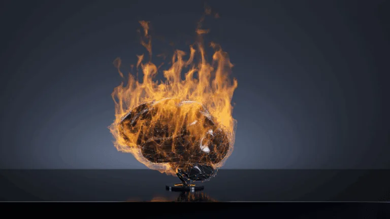 a human brain on fire suffering from anxiety and being wired to worry in the modern world
