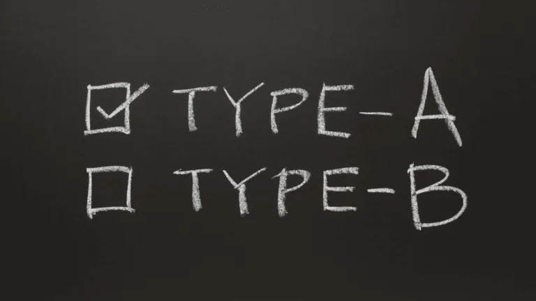 Chalkboard with checkboxes for Type A and Type B, emphasizing the distinction in personality traits.