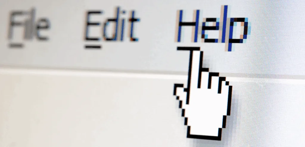 Help button on a computer screen, symbolizing the need for support in trauma recovery.
