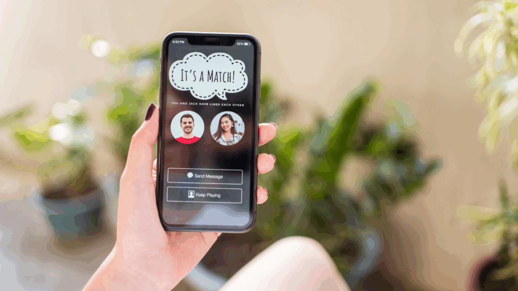 Smartphone displaying a successful match on a dating app.
