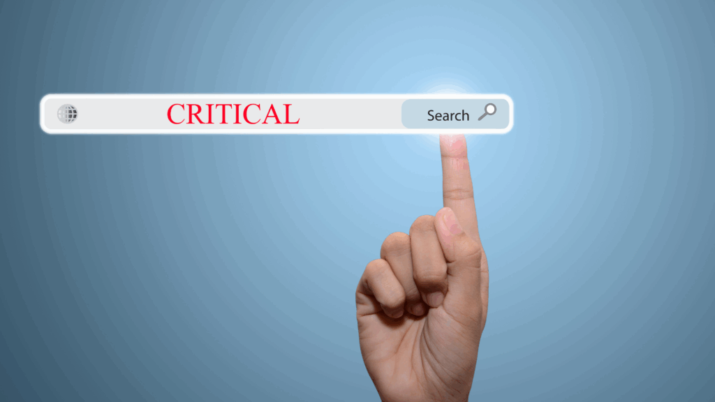 Search bar displaying the word CRITICAL with finger pointing

