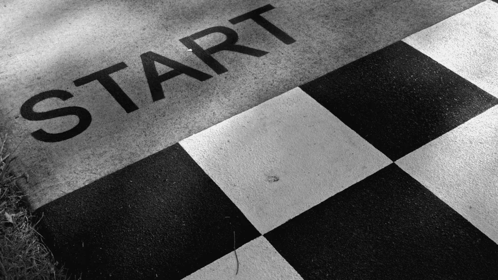 A starting line with the word Start, symbolizing the journey from resistance to change to readiness for change.
