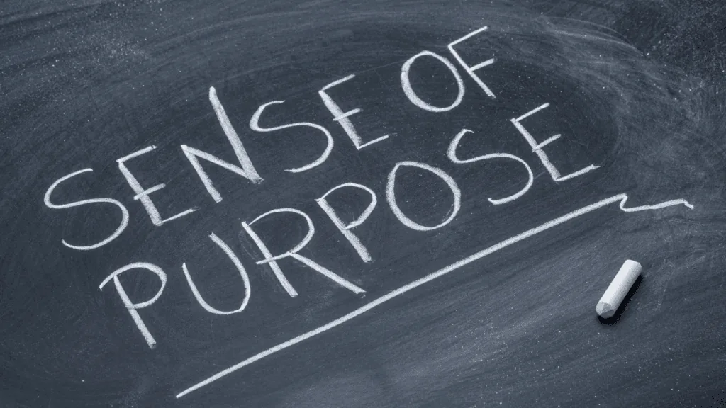Sense of purpose in a purpose-driven career change written on a chalkboard.

