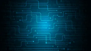 Digital circuitry pattern on a blue background, symbolizing the psychology of wanting versus needing in decision-making.