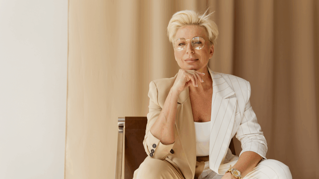 Confident executive woman applying dopamine genetics for leadership success.

