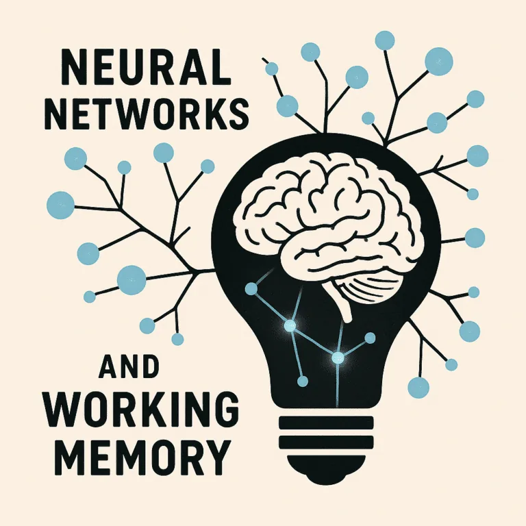 Brain silhouette inside a lightbulb surrounded by neural network nodes, representing working memory and the neuroscience behind brain function.