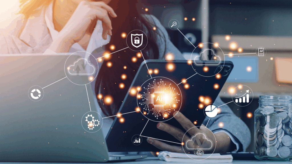  Professional using AI and neuroscience-based strategy systems on laptop to manage ADHD activation patterns and optimize dopamine-driven performance.