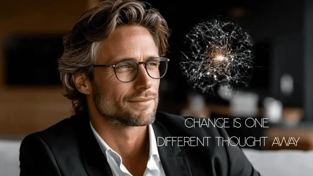 Professional man showing transformation from tangled neural pathways to clear, focused thought patterns through brain learning.