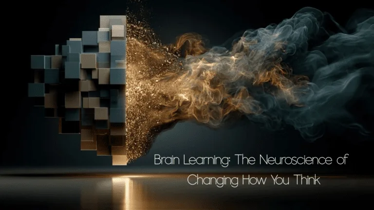 Neural pathways split-screen showing transition from dark tangled distorted thinking to bright, glowing, gold, new thinking patterns.