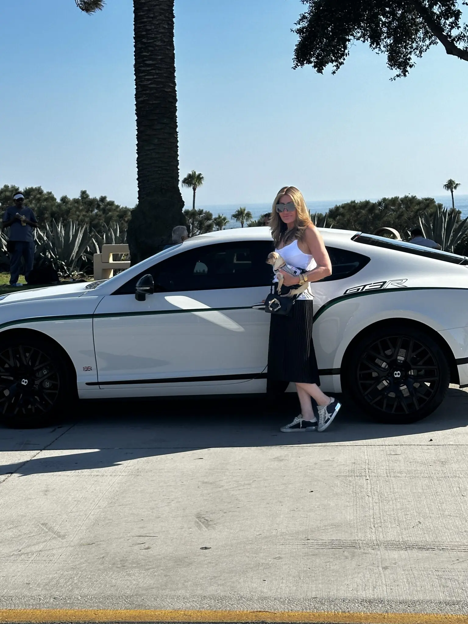 Dr. Sydney Ceruto high-achiever lifestyle in California, standing with Bentley sports car overlooking ocean, representing success and elite performance coaching
