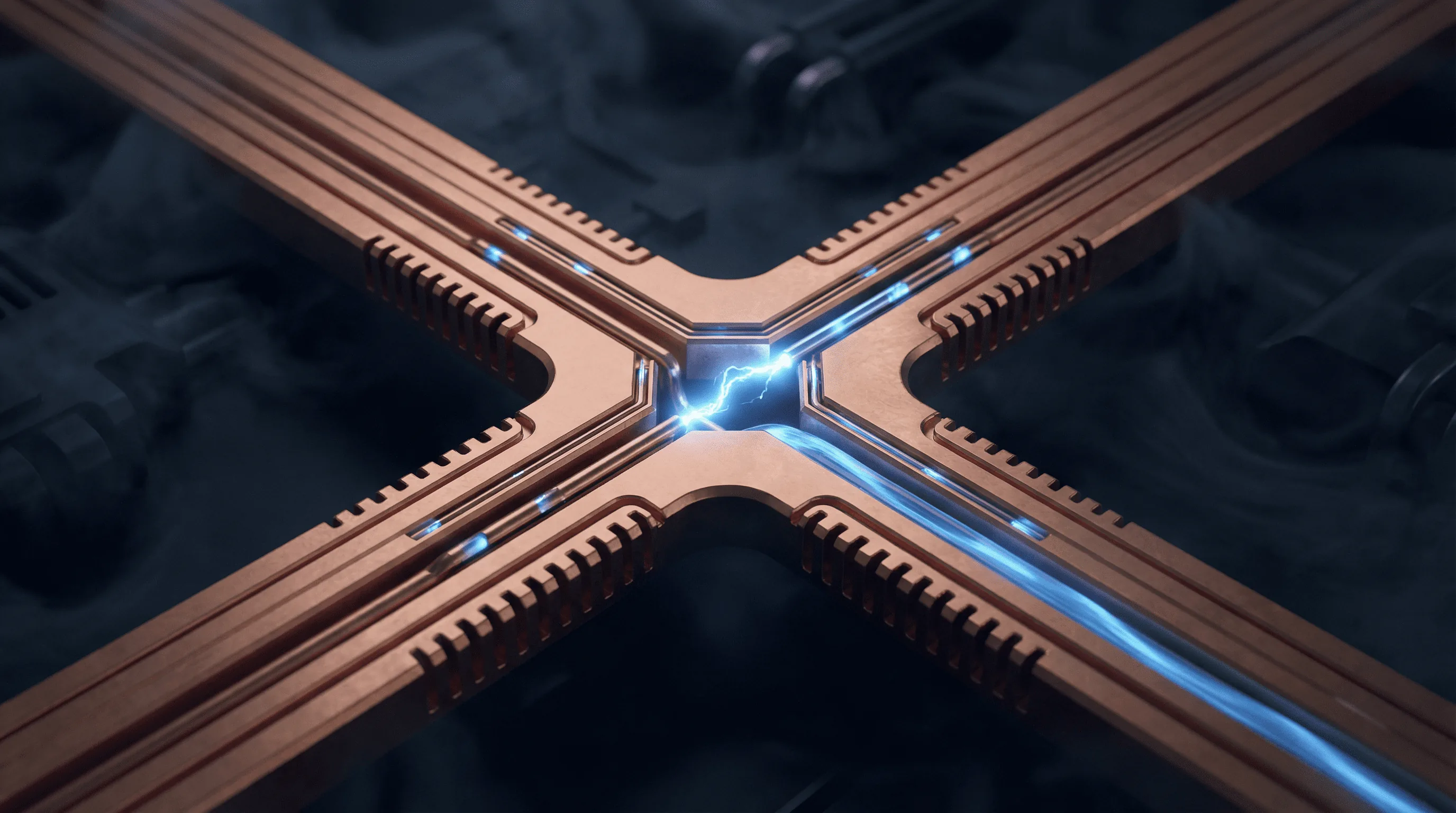 Executive coaching and leadership development — precision copper neural switching junction directing strategic decision pathways