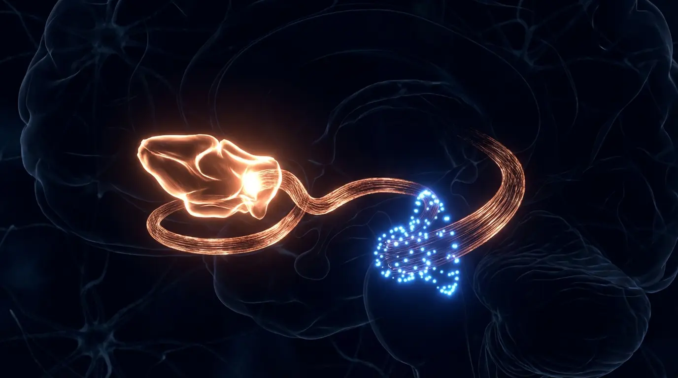 Copper nucleus accumbens with intensely activated dopamine pathway and blue novelty signal