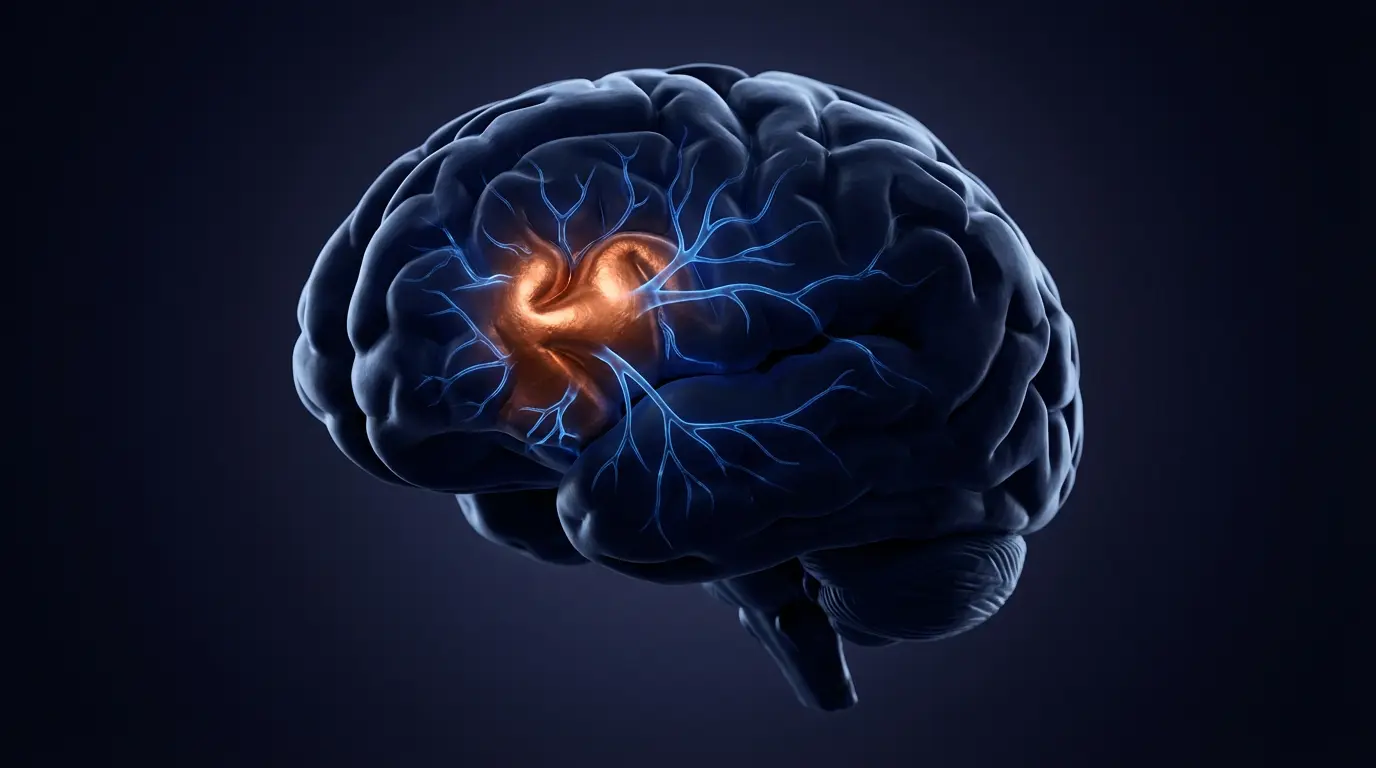 Copper anterior cingulate cortex with radiating blue pain signal pathways
