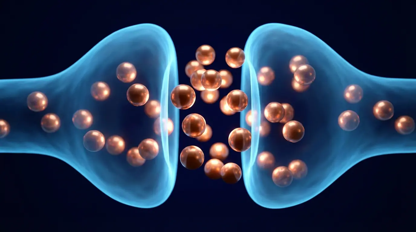 Copper dopamine molecules cascading through blue synaptic channel