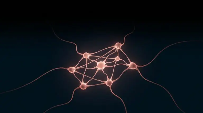 Family dynamics, rendered as a balanced neural constellation in warm rose on navy.