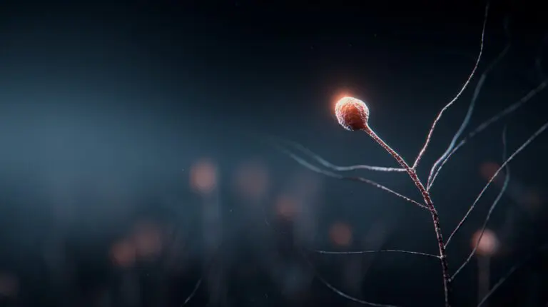 A single microscopic neuron on deep navy with one softly glowing copper point where its pathway becomes editable