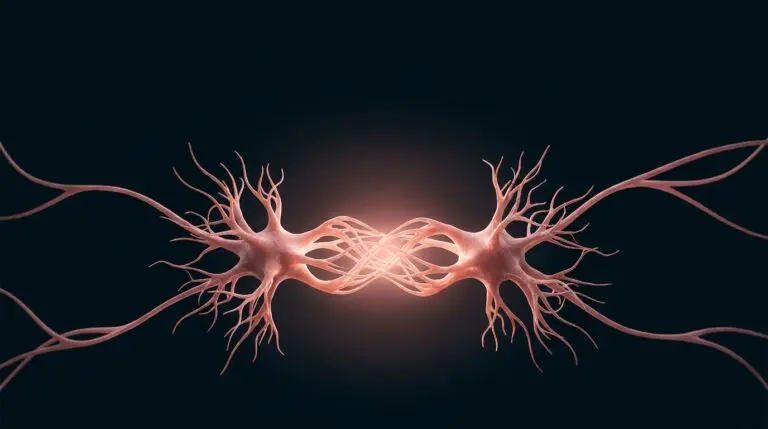 Intimacy and bonding, rendered as two forms merging into one bond in warm rose on navy.