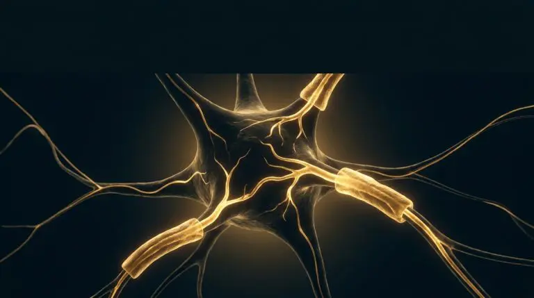 Learning agility and skill acquisition, rendered as a myelinating neuron encoding a skill in burnished gold on navy.