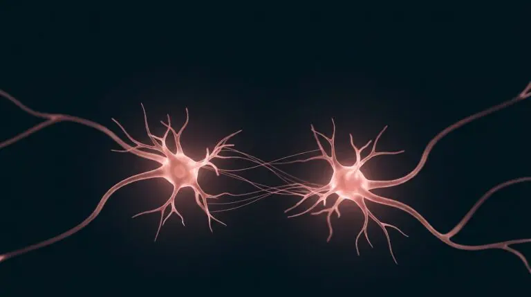 The neurobiology of separation, rendered as two forms parting with a wide gap in warm rose on navy.