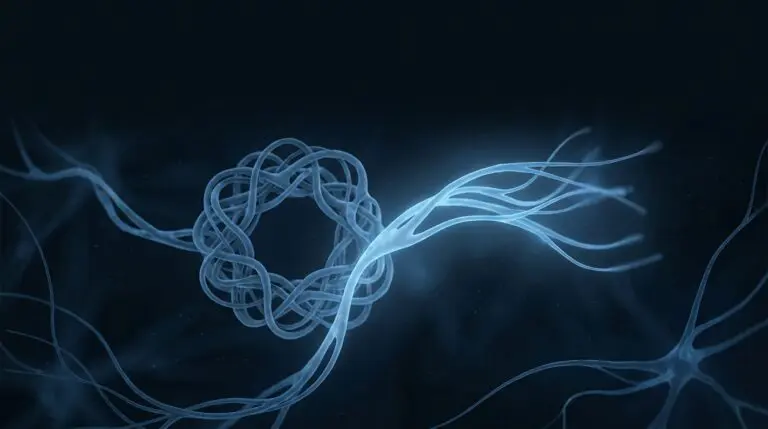 Ocd and intrusive thought patterns, rendered as a stuck knot re-routed into a clear forward path in soft blue on navy.