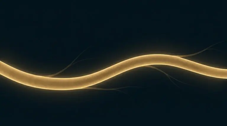 Peak performance and flow states, rendered as one smooth sustained current in burnished gold on navy.
