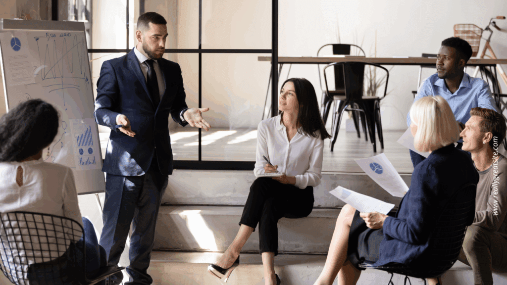 Confident man communicating fearlessly after life coaching: Overcoming communication anxiety and self-doubt, embracing self-improvement strategies for social interaction Confident man, free from communication anxiety and self-doubt, after life coaching for improved social interaction and self-improvement strategies.