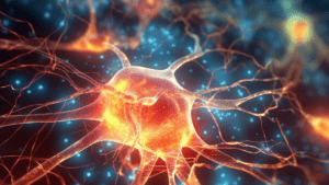 Neurons in the brain with neurotransmitters activity.