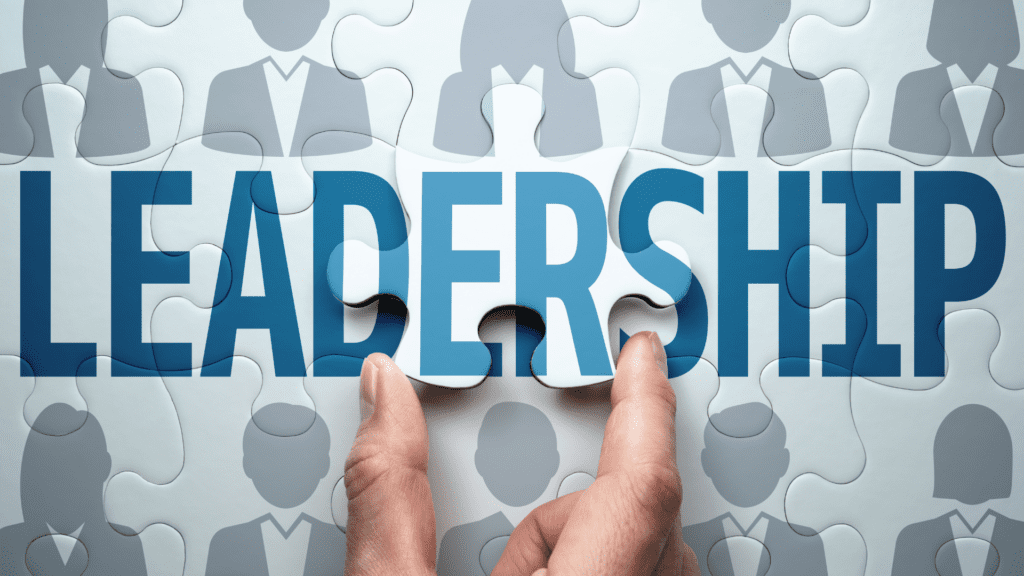 a close-up of a puzzle of the word leadership 