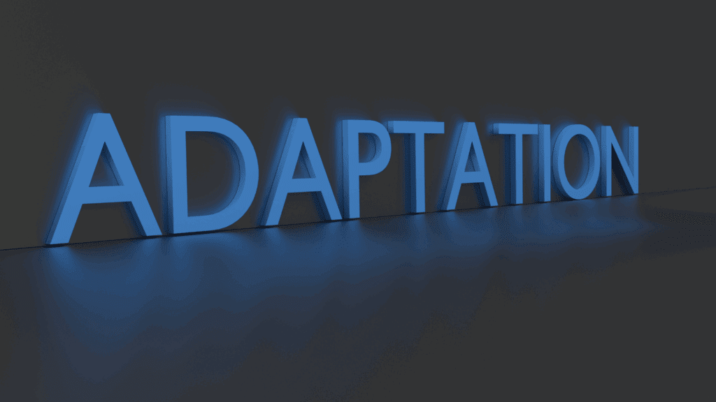 The word Adaptation in 3D, highlighting the importance of adaptability. 
