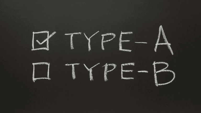 Chalkboard with checkboxes for Type A and Type B, emphasizing the distinction in personality traits.