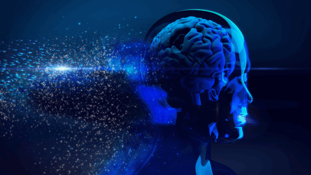 Illustration of a human brain in a digital, blue-hued environment representing neuroscience in decision-making.

