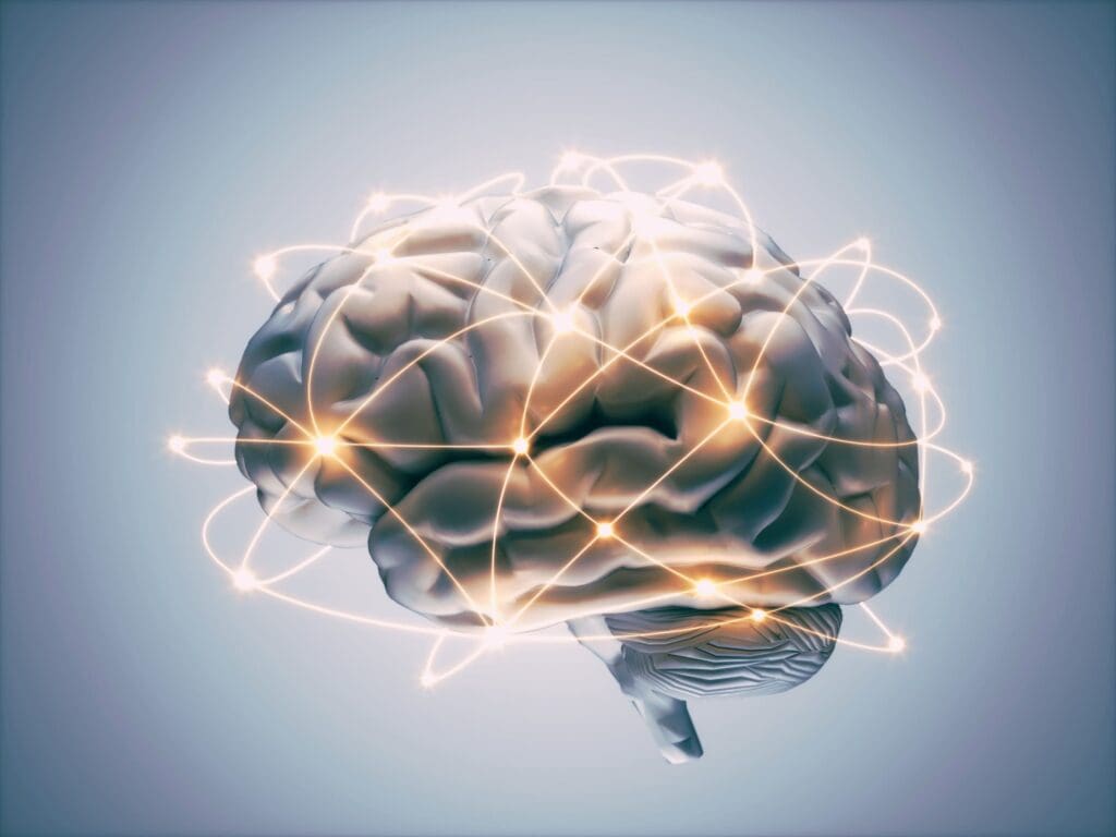 MindLAB Neuroscience Newsletter: illuminated digital brain with neural connections, representing weekly expert neuroscience insights, wellness guidance, and personal growth tools