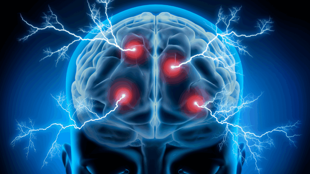 Digital illustration of a human brain with electric impulses, symbolizing neuroscientific responses to anger.