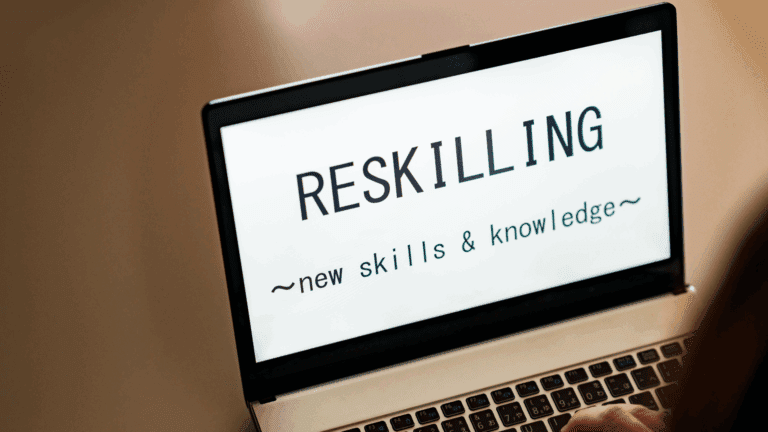 Infographic depicting the role of online courses in workforce reskilling and upskilling.​ ​
