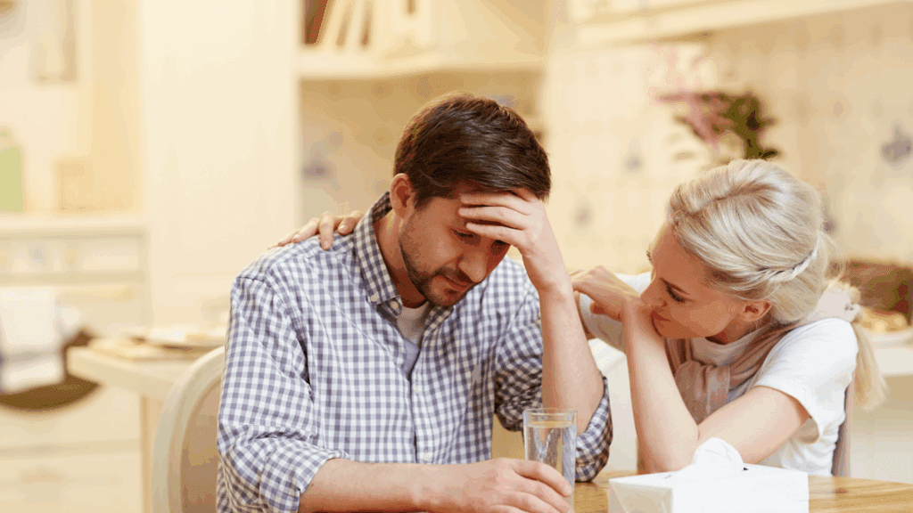 A person being comforted by a loved one during a moment of reassurance-seeking






