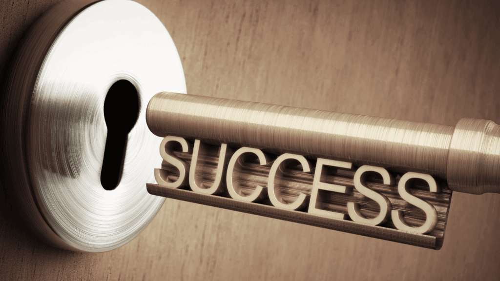 Key labeled "SUCCESS" unlocking a door, symbolizing how the brain drives motivation and opens pathways to achievement.




