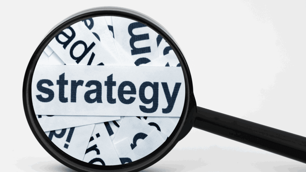 Magnifying glass focusing on strategy, inspired by the neuroscience of a flow state.