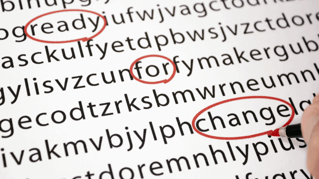 The words “ready for change” circled on a page, reflecting resistance to change and readiness for change.