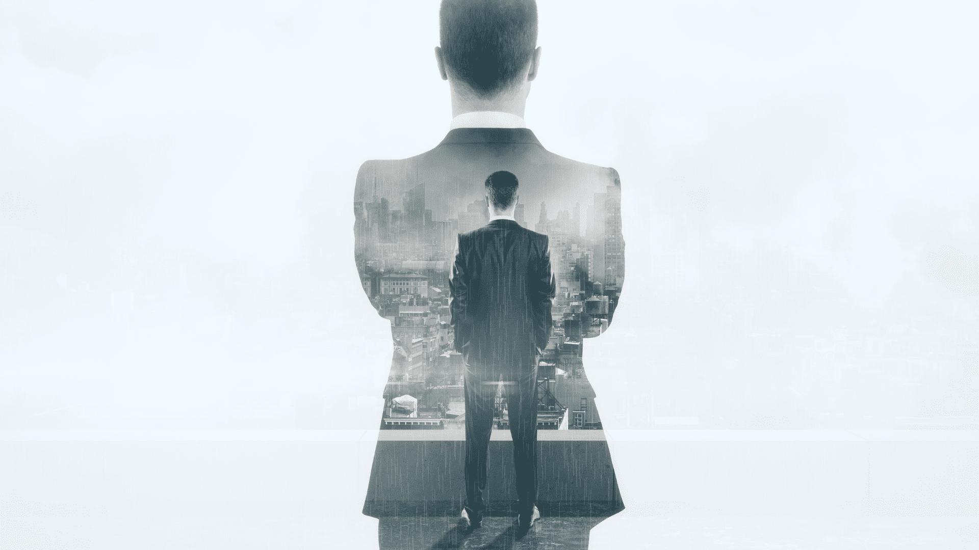 Purpose-driven career change visualized as a professional overlooking a city skyline.