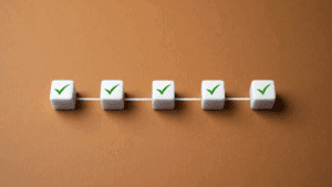 Row of cubes with green check marks, symbolizing progress and the dopamine paradox in reward systems.