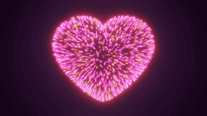 Vibrant pink fireworks in the shape of a heart, symbolizing love, passion, and emotional connection in the neuroscience of sex.