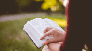 Person reading a book outdoors, showing a healthy alternative to digital reward loops and endless scrolling.
