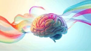 “Colorful artistic brain with flowing lines, symbolizing creativity and insight developed through Neuroscience-Based Executive Coaching.”