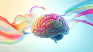 “Colorful artistic brain with flowing lines, symbolizing creativity and insight developed through Neuroscience-Based Executive Coaching.”